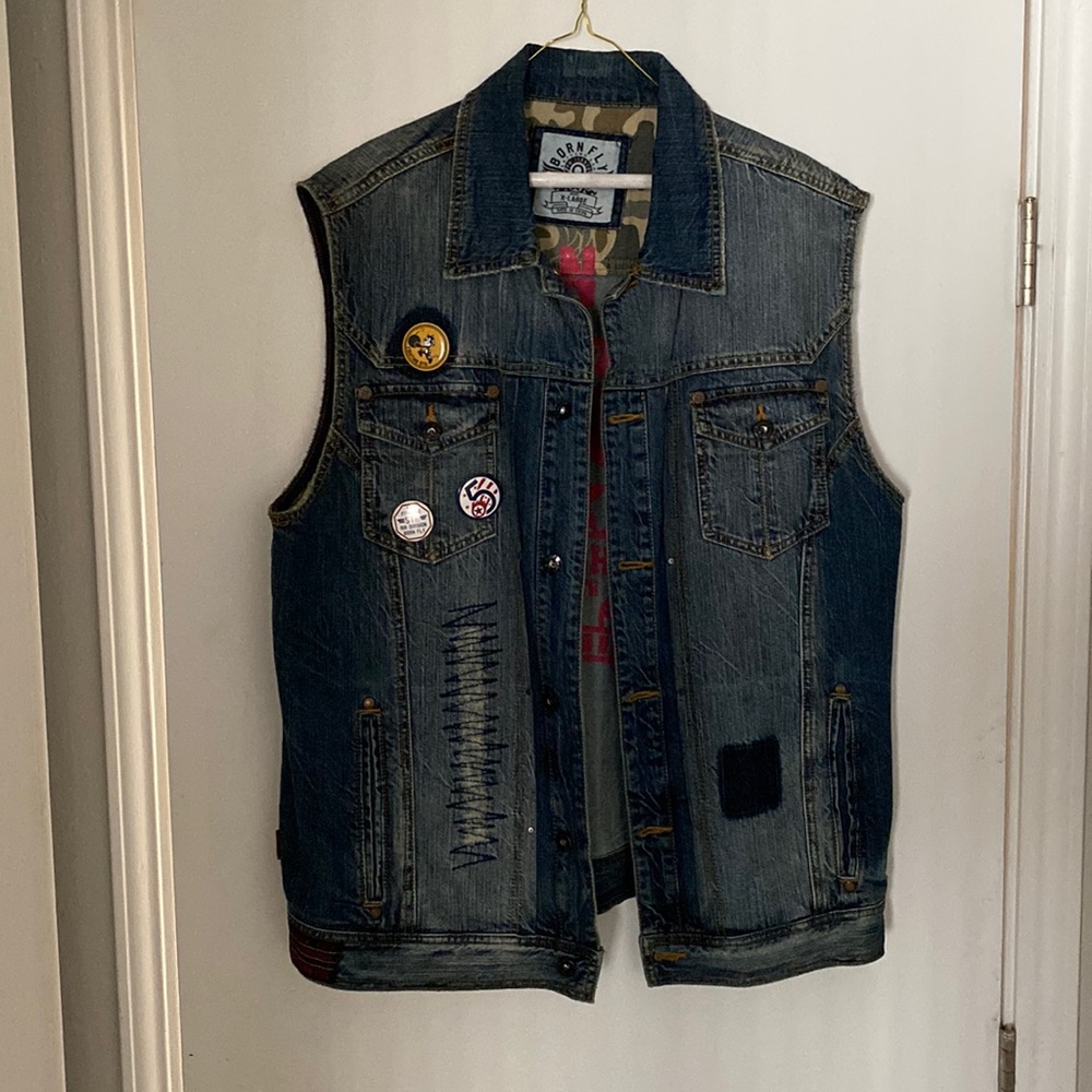 Men’s XL Denim “Fighting 5th” denim vest by Born Fly.